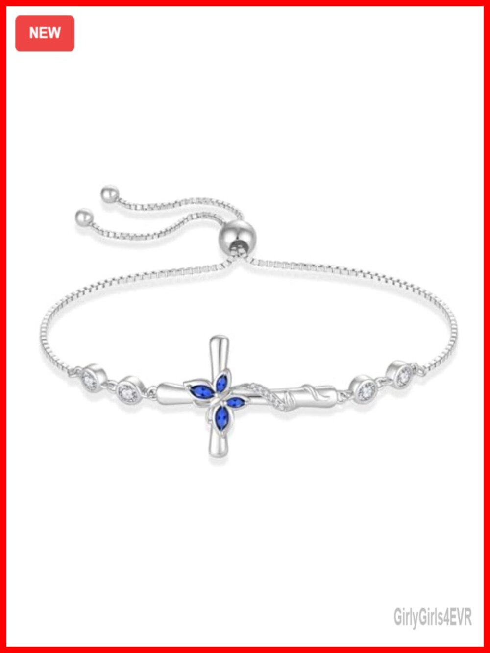 925 Sterling Silver Cross Butterfly Link Bracelet Adjustable